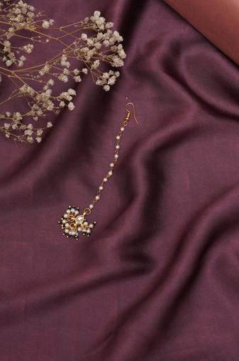 Girls gold-plated kundan studded beads beaded maang tikka