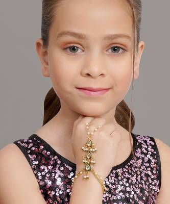Girls gold-plated kundan studded & beads beaded ring bracelet 1