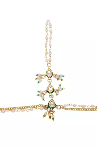 Girls gold-plated kundan studded & beads beaded ring bracelet