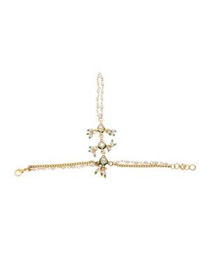 Girls gold-plated kundan studded & beads beaded ring bracelet 3