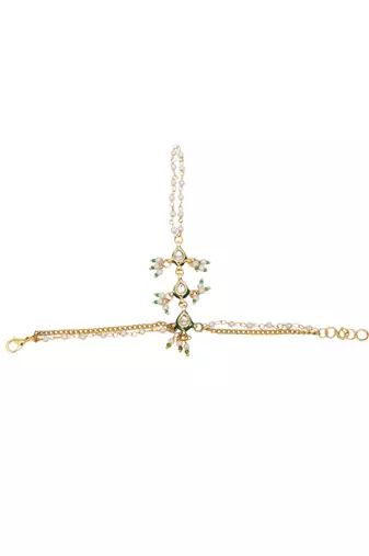 Girls gold-plated kundan studded & beads beaded ring bracelet