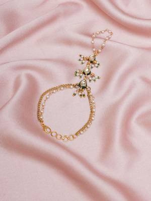 Girls gold-plated kundan studded & beads beaded ring bracelet 5
