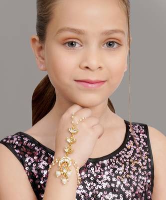 Girls gold-toned kundan handcrafted gold-plated bangle-style bracelet 1