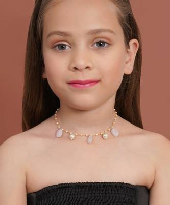 Girls gold-plated artificial stone studded & beaded necklace 2