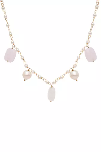 Girls gold-plated artificial stone studded & beaded necklace