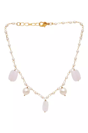Girls gold-plated artificial stone studded & beaded necklace
