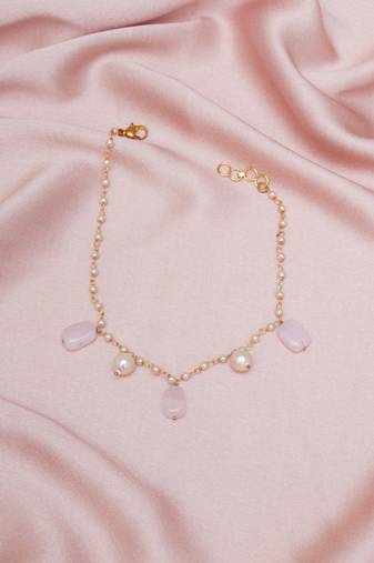 Girls gold-plated artificial stone studded & beaded necklace