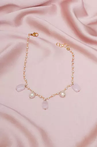 Girls gold-plated artificial stone studded & beaded necklace