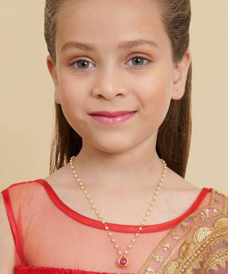 Girls gold-plated kundan studded & beaded necklace 2