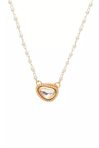 Girls gold-plated kundan studded & beaded necklace