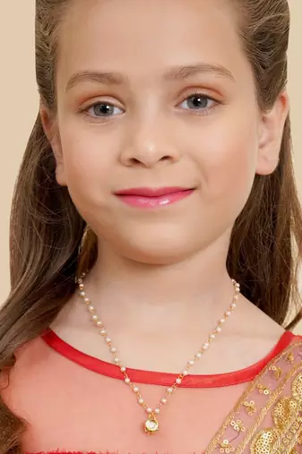 Girls gold-plated kundan studded & beaded necklace