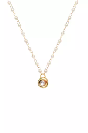 Girls gold-plated kundan studded & beaded necklace