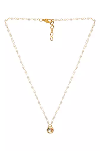 Girls gold-plated kundan studded & beaded necklace