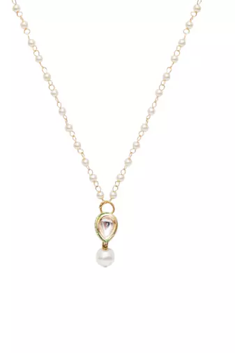 Girls gold-plated kundan studded & beaded necklace