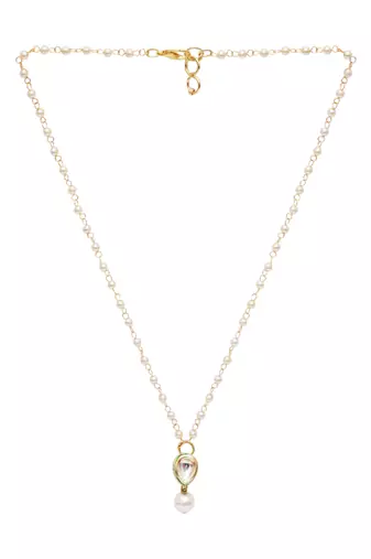 Girls gold-plated kundan studded & beaded necklace