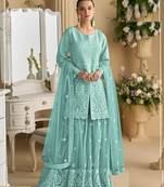 Sky blue net full stitched Full stitched free size suit