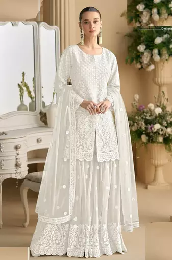 White net sharara full stitched- Free size.