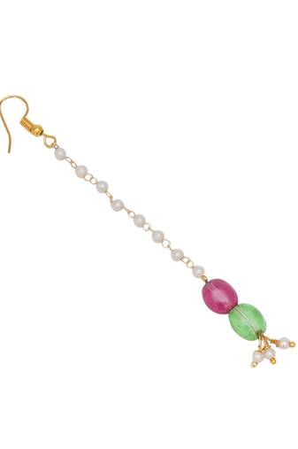 Girls gold-plated kundan studded & beaded maang tikka