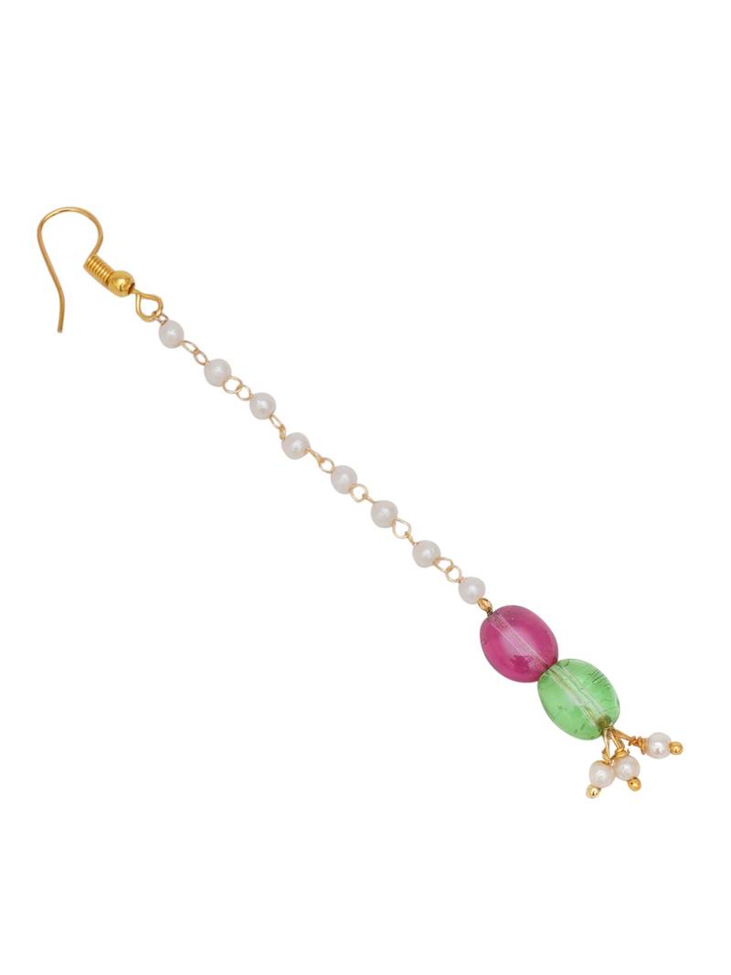 Girls gold-plated kundan studded & beaded maang tikka