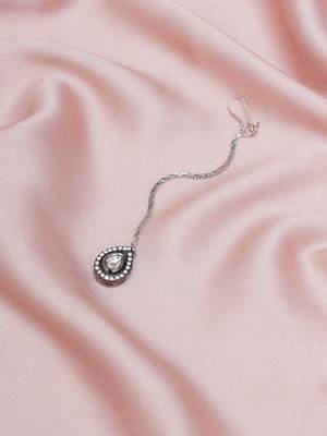 Girls silver-plated kundan stone studded maang tikka 1