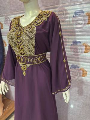 Royal Purple Hand-Embroidered KaftanParty & Occasion Wear Abaya     1