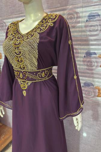 Royal Purple Hand-Embroidered KaftanParty & Occasion Wear Abaya    
