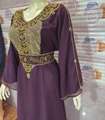 Royal Purple Hand-Embroidered KaftanParty & Occasion Wear Abaya    