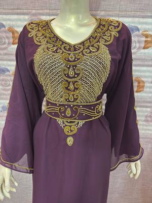 Royal Purple Hand-Embroidered KaftanParty & Occasion Wear Abaya     2