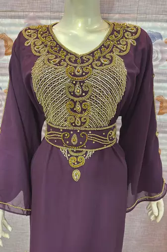 Royal Purple Hand-Embroidered KaftanParty & Occasion Wear Abaya    