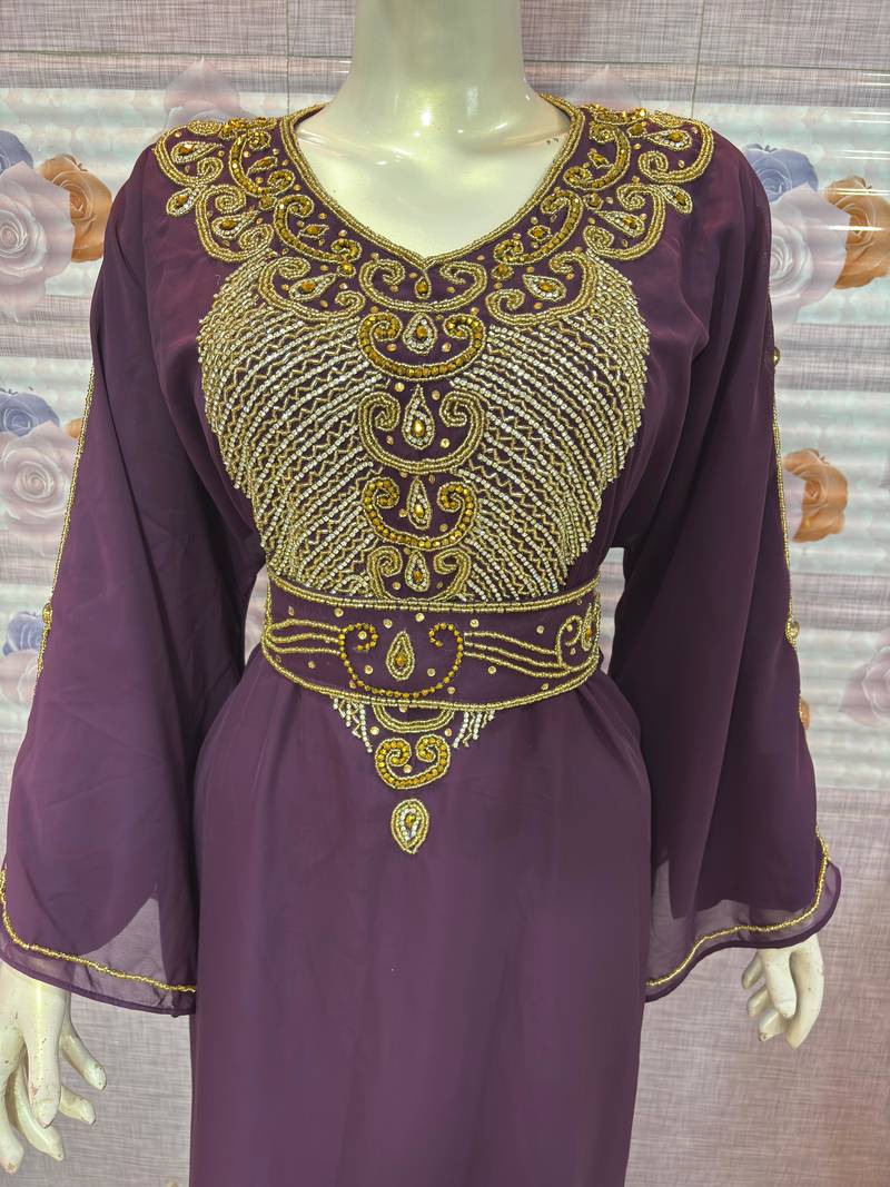 Royal Purple Hand-Embroidered KaftanParty & Occasion Wear Abaya