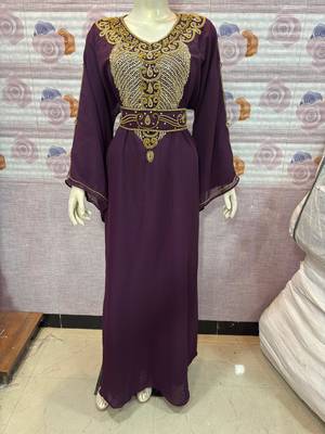 Royal Purple Hand-Embroidered KaftanParty & Occasion Wear Abaya     3