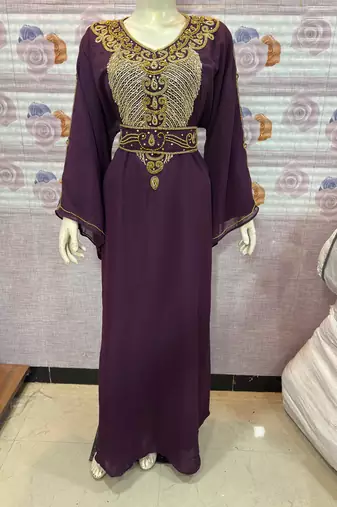 Royal Purple Hand-Embroidered KaftanParty & Occasion Wear Abaya    