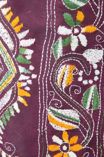 Multicolour handloom silk embroidered katha stitch work saree with blouse piece