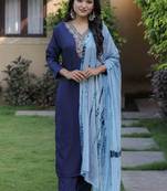Rama Kurta Set with Tie-Dye Dupatta     Elegant Festive & Party Wear