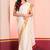 Cream and red handloom mul cotton bengal saree with zari and tassels, without blouse