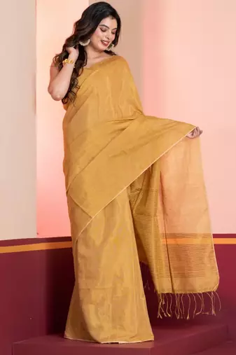 Golden linen tissue saree with zari, with blouse