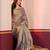 Grey gold dual tone linen tissue saree with zari and tassels, with blouse