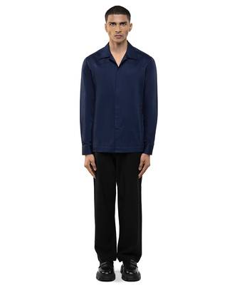 Blue plain cotton stretch shirt 1