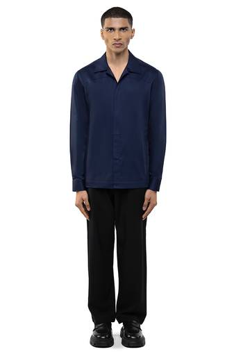 Blue plain cotton stretch shirt