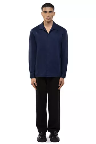 Blue plain cotton stretch shirt