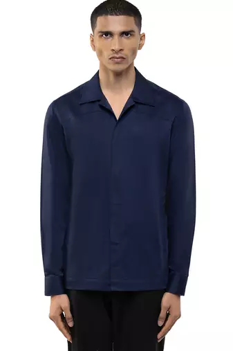 Blue plain cotton stretch shirt