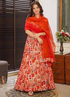 Red heavy digital printed silk gown style 3