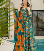 Green heavy digital printed silk gown style