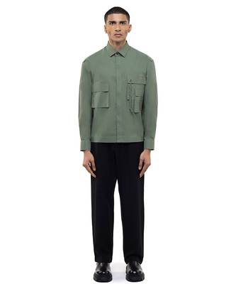 Green plain cotton shirt 2