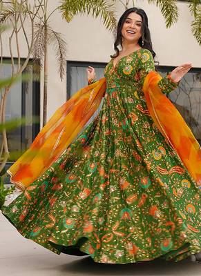 Mahendi  heavy digital printed silk gown style 1