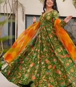 Mahendi  heavy digital printed silk gown style