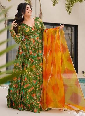 Mahendi  heavy digital printed silk gown style 2