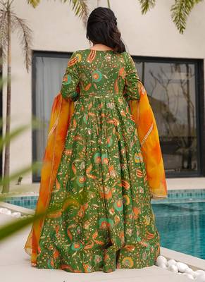 Mahendi  heavy digital printed silk gown style 4