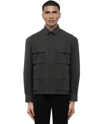 Grey plain cotton stretch shirt 1