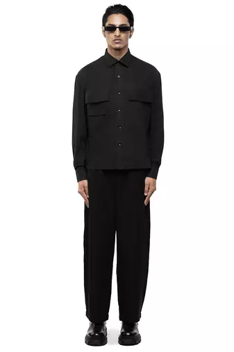 Black plain cotton stretch shirt